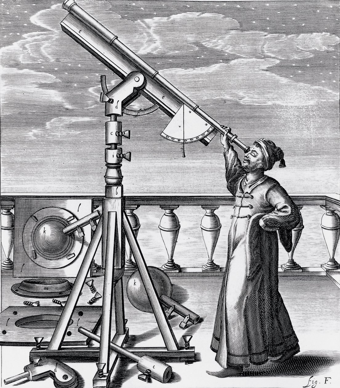 Astronomisk teleskop med observatør av Unbekannt