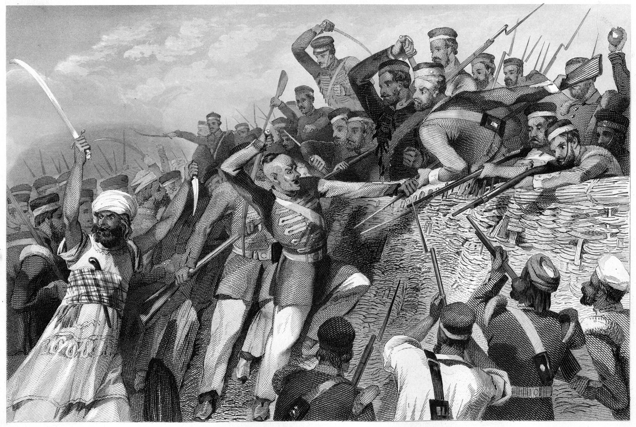 Angrep av mytteristene på Redan-batteriet i Lucknow, 30. juli 1857, c1860 av Unbekannt