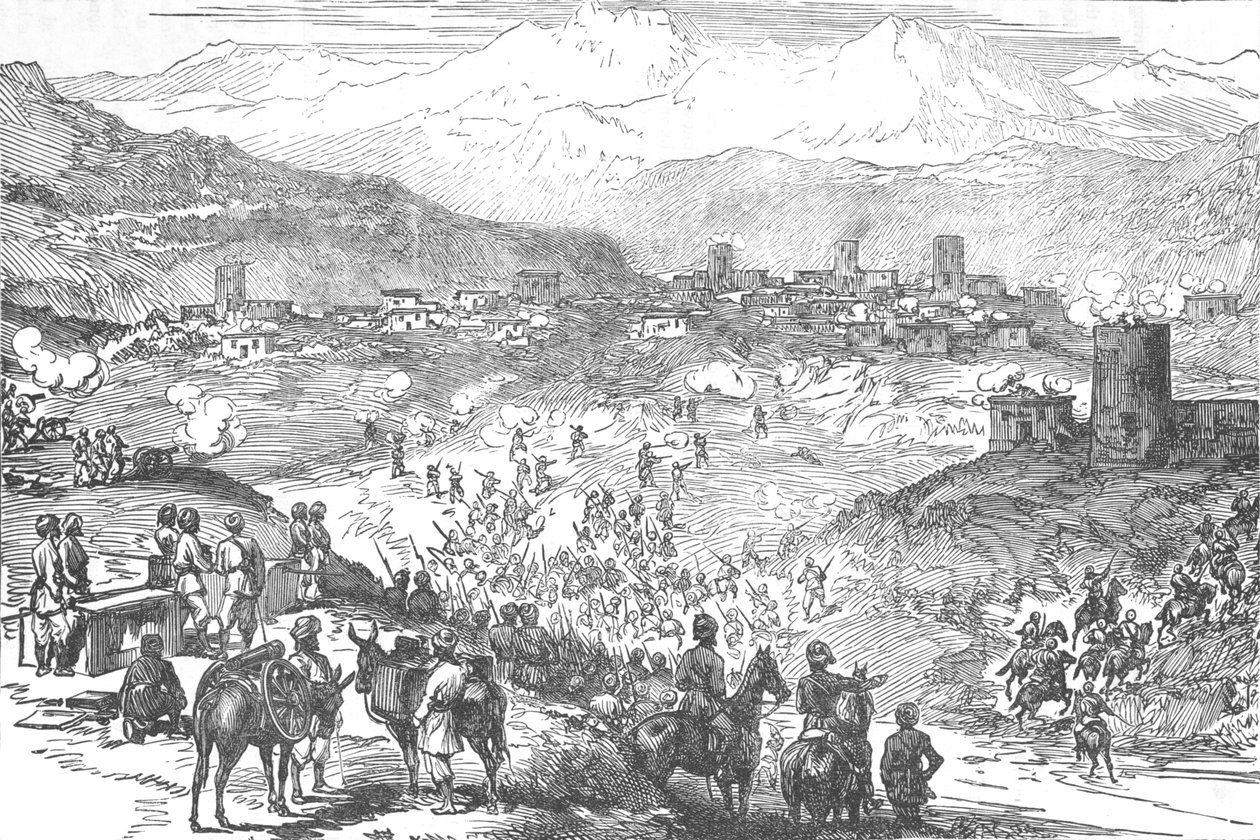 Angrep på en Areedi-by, c1880 av Unbekannt