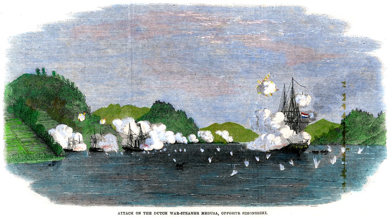 Angrep på den nederlandske krigsdamperen Medusa, overfor Shimonoseki, Japan, 1863 av Unbekannt