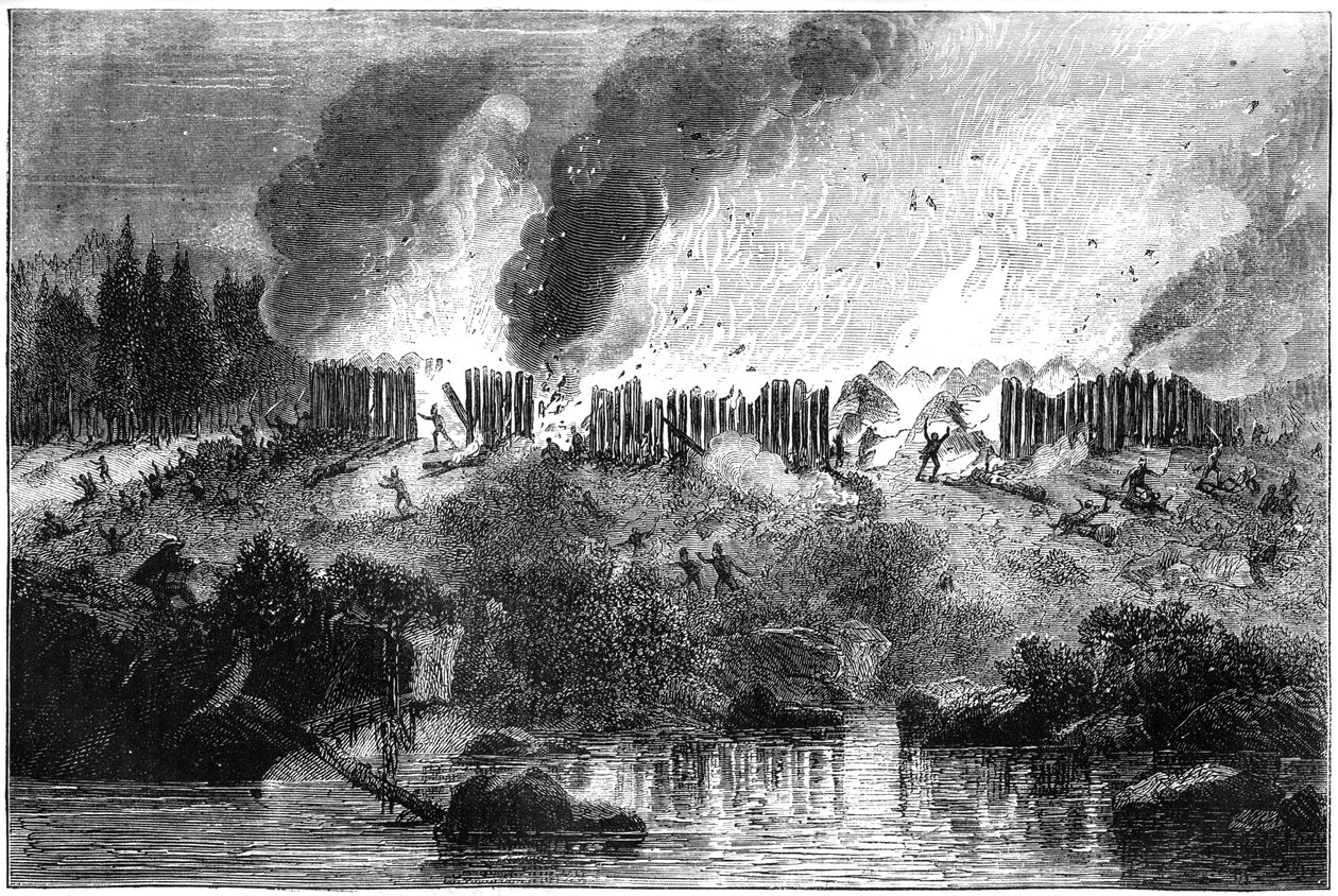 Angrep på Pequot-fortet, 1637 c1880 av Unbekannt