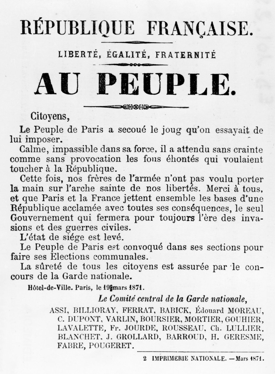 Au Peuple, fra franske politiske plakater fra Paris-kommunen, mai 1871 av Unbekannt