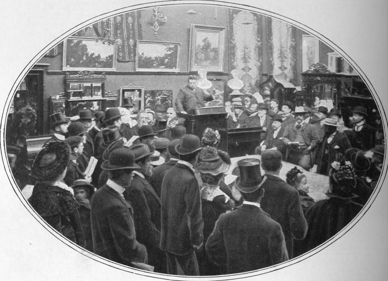 Auksjon pågår hos Phillips auctioneers, London, c1901 1901 av Unbekannt
