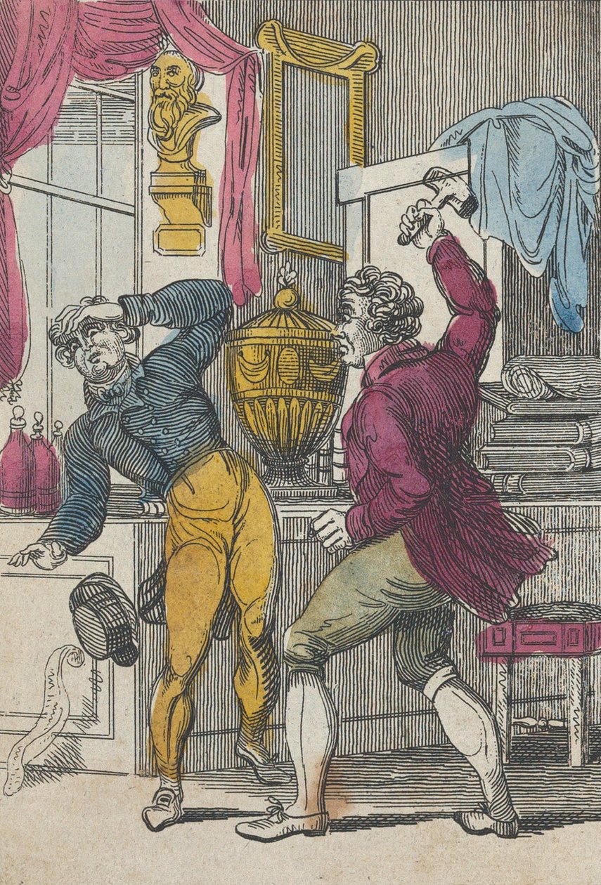 Auksjonarius og advokat, auksjonarius knocking down a bad lot, tidlig på 1800-tallet. av Unbekannt