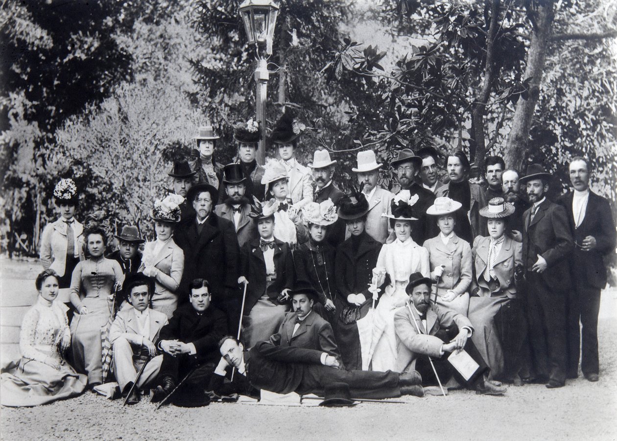 Forfatter Maxim Gorky og Anton Chekhov mellom skuespillerne ved Moskva kunstteater, 1900 av Unbekannt