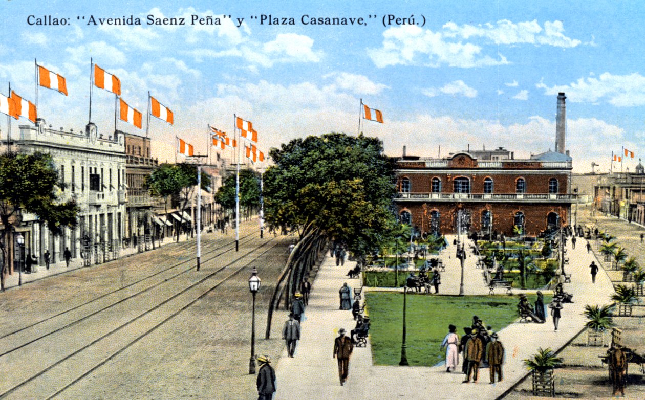 Avenida Saenz Pena og Plaza Casanave, Callao, Peru, ca 1900-tallet av Unbekannt