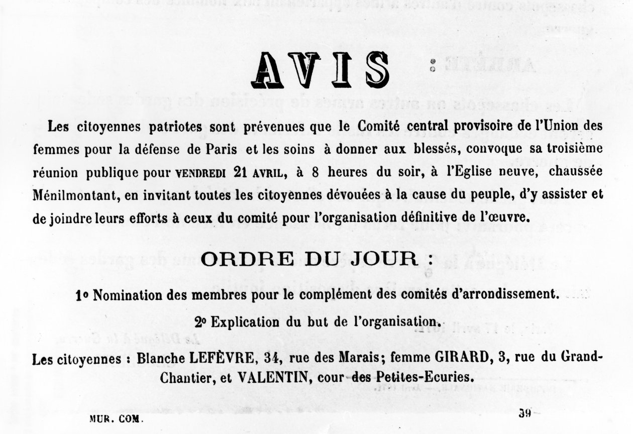 Avis, fra franske politiske plakater fra Paris-kommunen, mai 1871 av Unbekannt