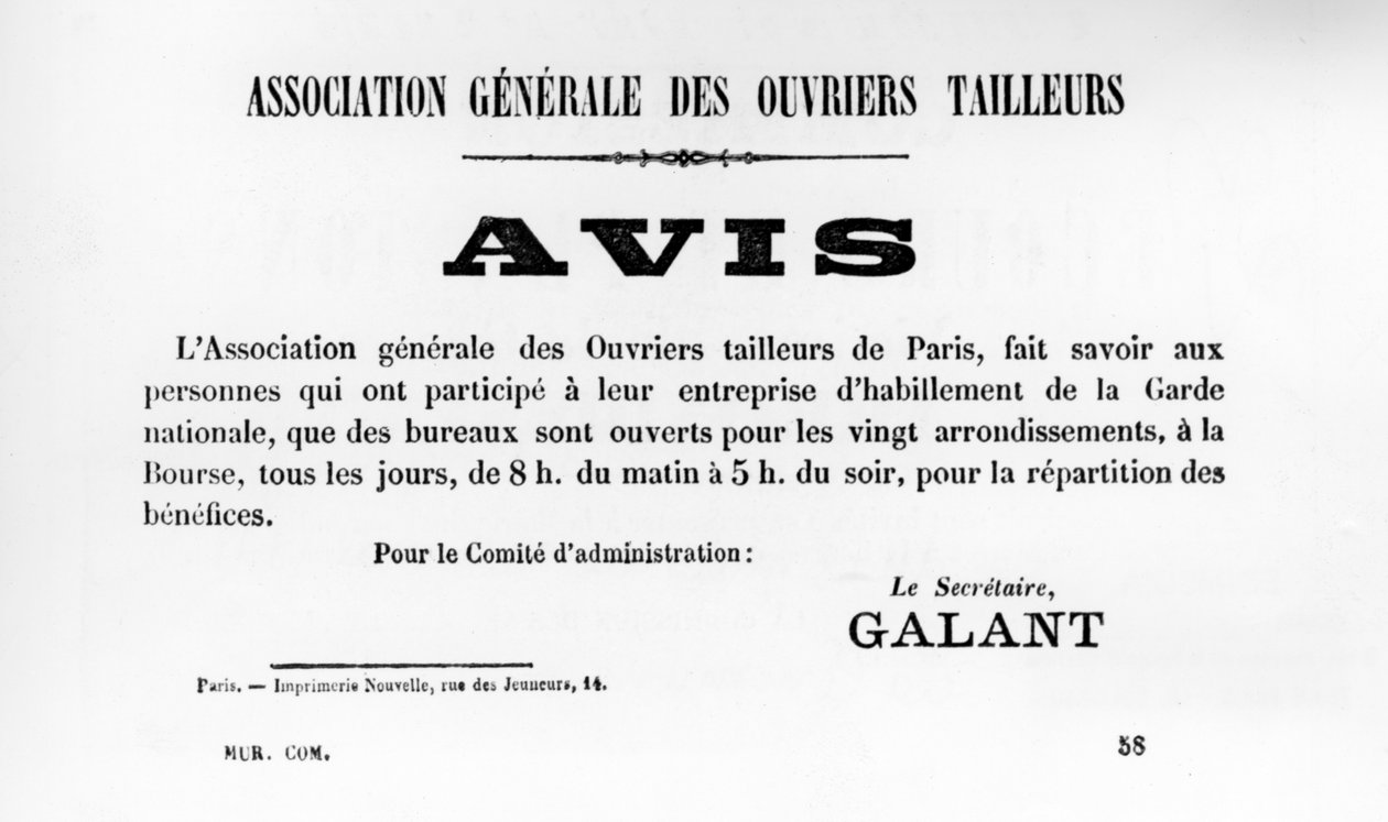 Avis, fra franske politiske plakater fra Paris-kommunen, mai 1871 av Unbekannt