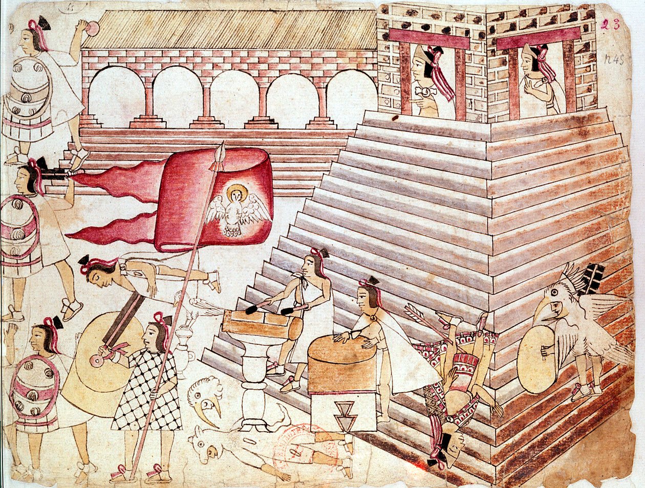 Aztekiske krigere forsvarer tempelet til Tenochtitlan, Mexico av Unbekannt