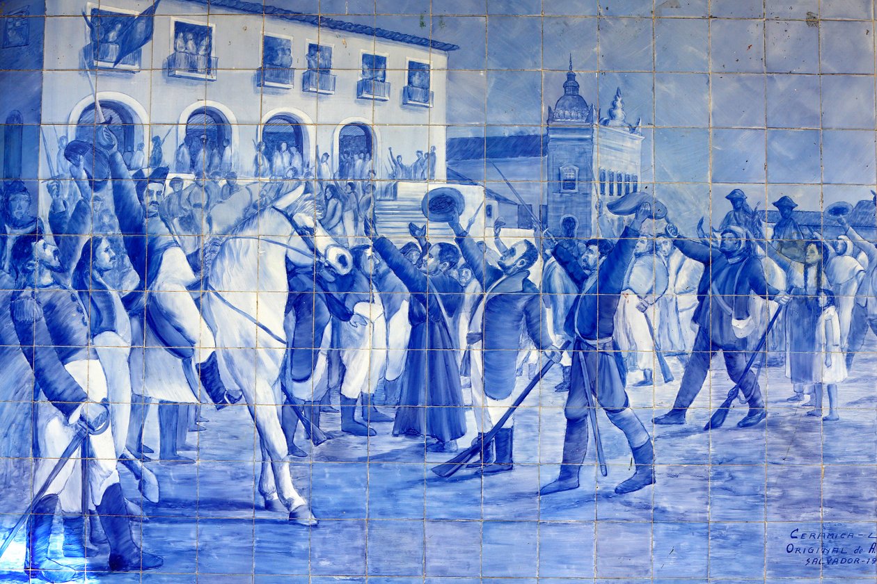 Azulejo-mosaikk som viser Cachoeira-folk som heier på prins Pedro, som førte Brasil til uavhengighet, Cachoeira, Brasil av Unbekannt