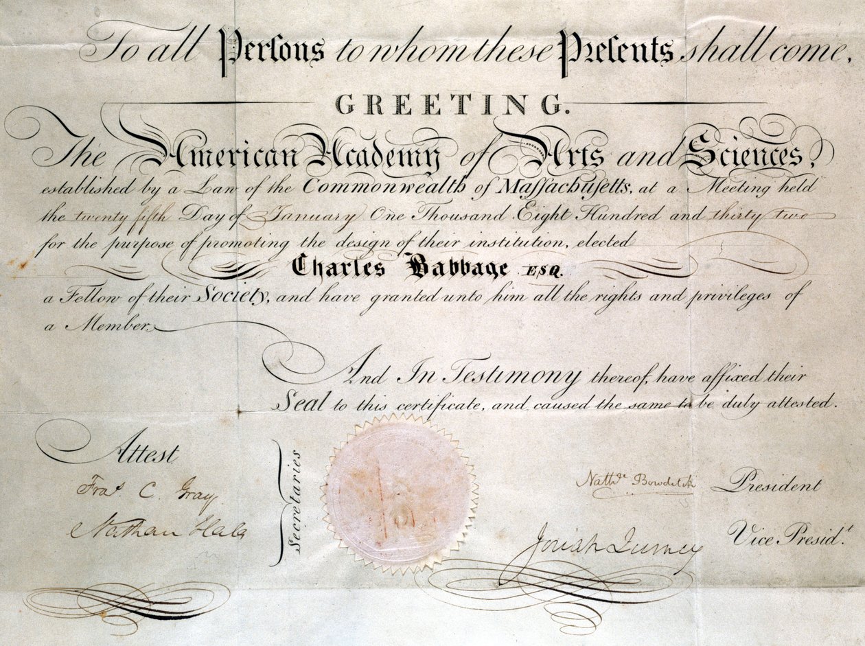 Babbage Diploma fra American Academy of Arts and Sciences av Unbekannt