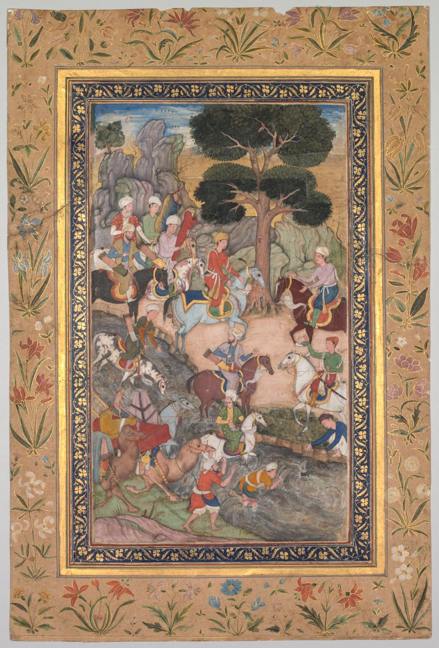Babur møte med Sultan Ali Mirza ved Kohik-elven, fra Babur-nama Memoirs of Babur, ca. 159 av Unbekannt