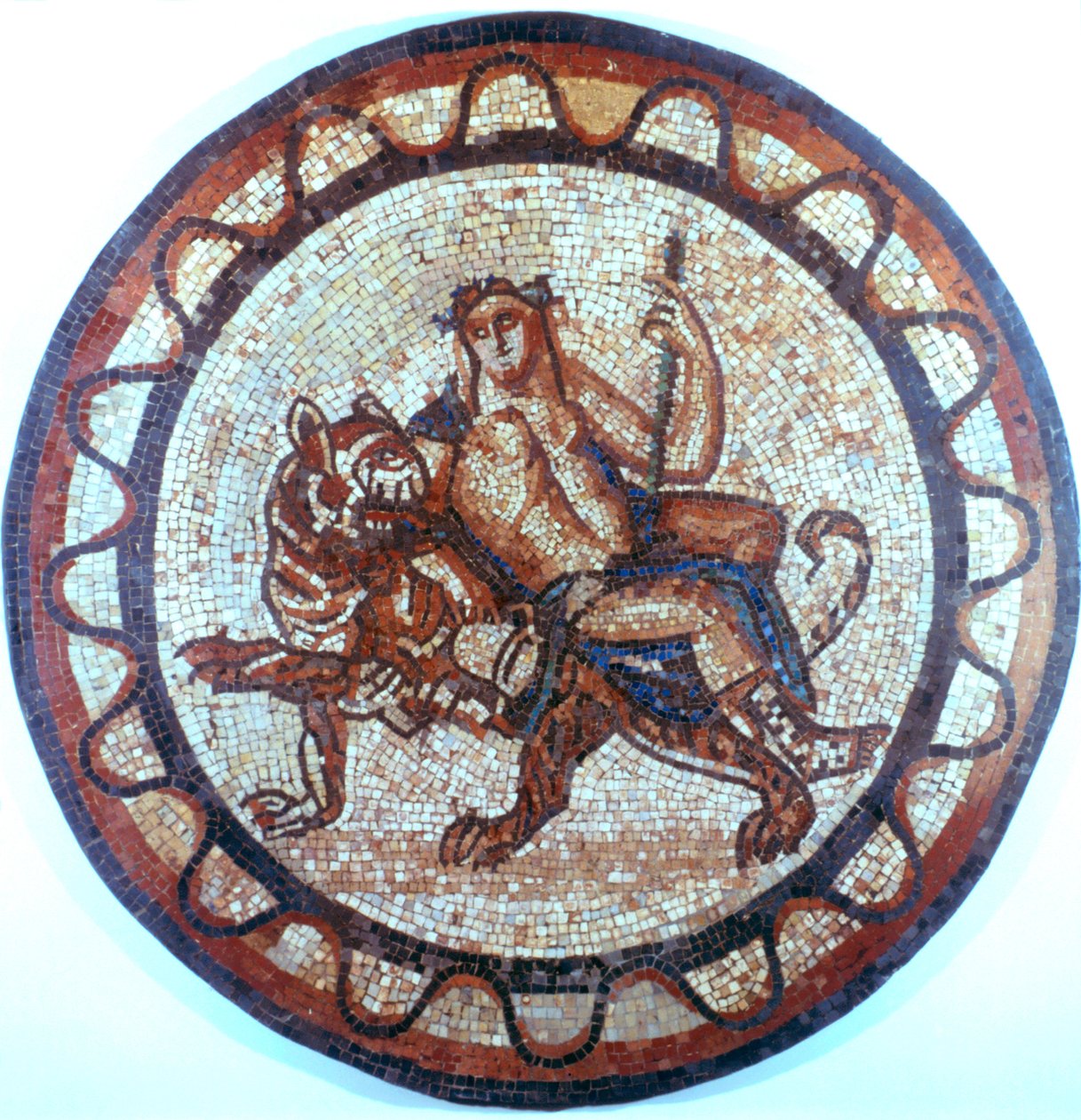 Bacchus, gammel romersk vingud, rir på en tiger, romersk mosaikk, 1. eller 2. århundre av Unbekannt