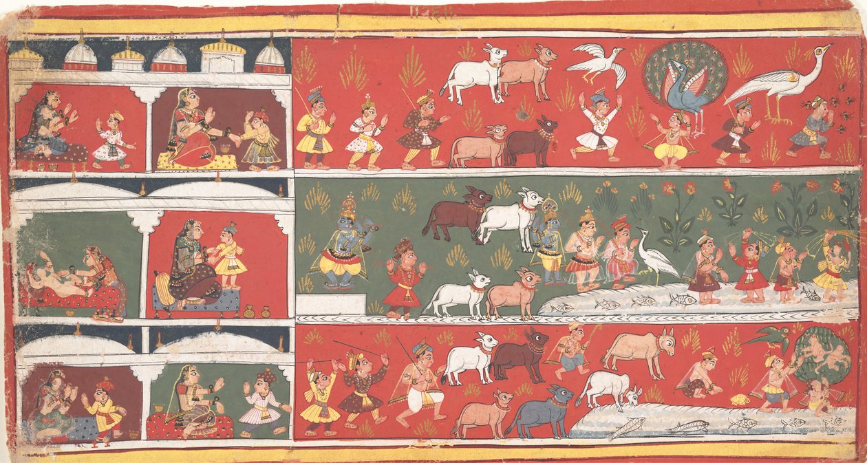 Bakasura, Crane Demon, ankommer Brindavan... en spredt Bhagavata Purana..., ca. 1700. av Unbekannt