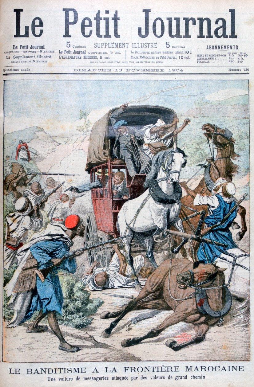 Banditter angriper en posttrener på den marokkanske grensen, 1904 av Unbekannt