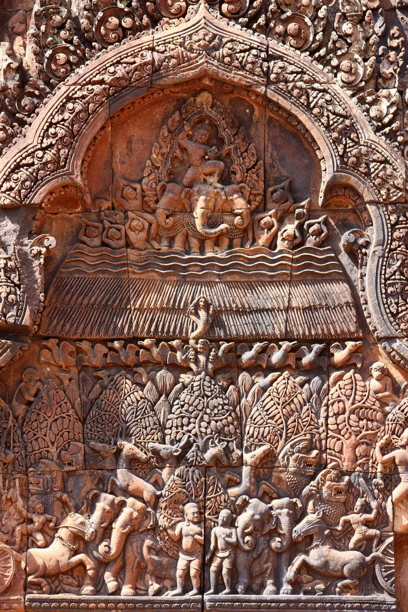 Banteay Srei-tempelet i Angkor i Kambodsja. Intrikat utskåret. Siem Reap Kambodsja av Unbekannt