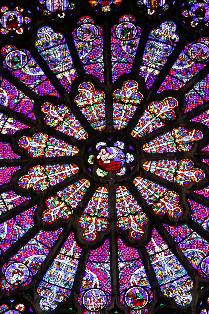 Basilica of St, Denis, North transept, Glassmaleri (en detalj), Rose-vindu over midtporten, Saint-Denis, Frankrike av Unbekannt