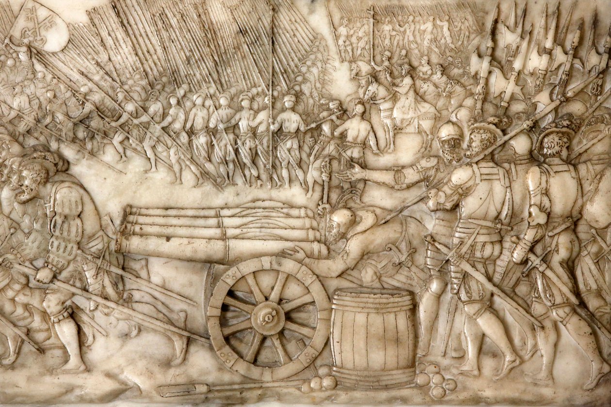 Basilica of St, Denis, Graven til Frans 1, konge av Frankrike og Claude av Frankrike, Foundations lavrelieff, Skildring av slaget ved Marignano i 1515 - de gamle sveitsiske konføderasjonens tropper, Saint-Denis, Frankrike av Unbekannt