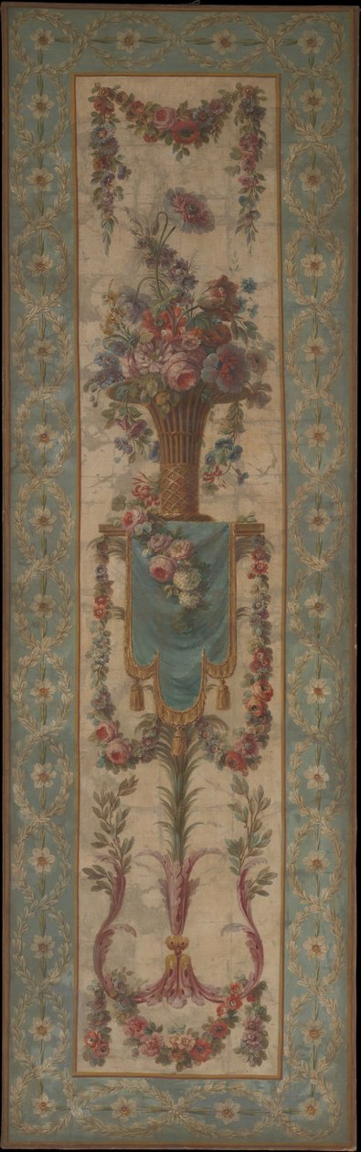 Kurv med blomster med girlander, 1770-90. av Unbekannt