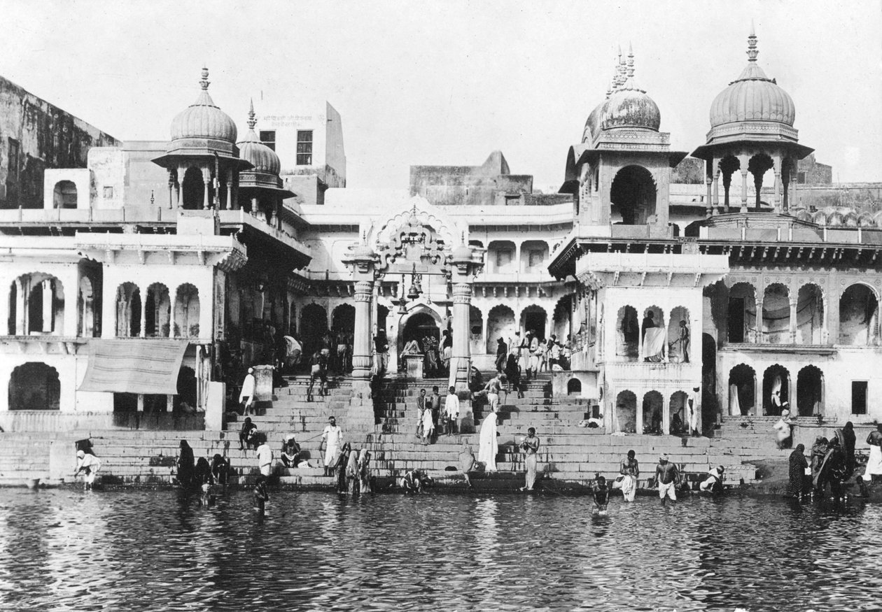Badende ghat ved Yamuna-elven, Muttra, 1917 av Unbekannt