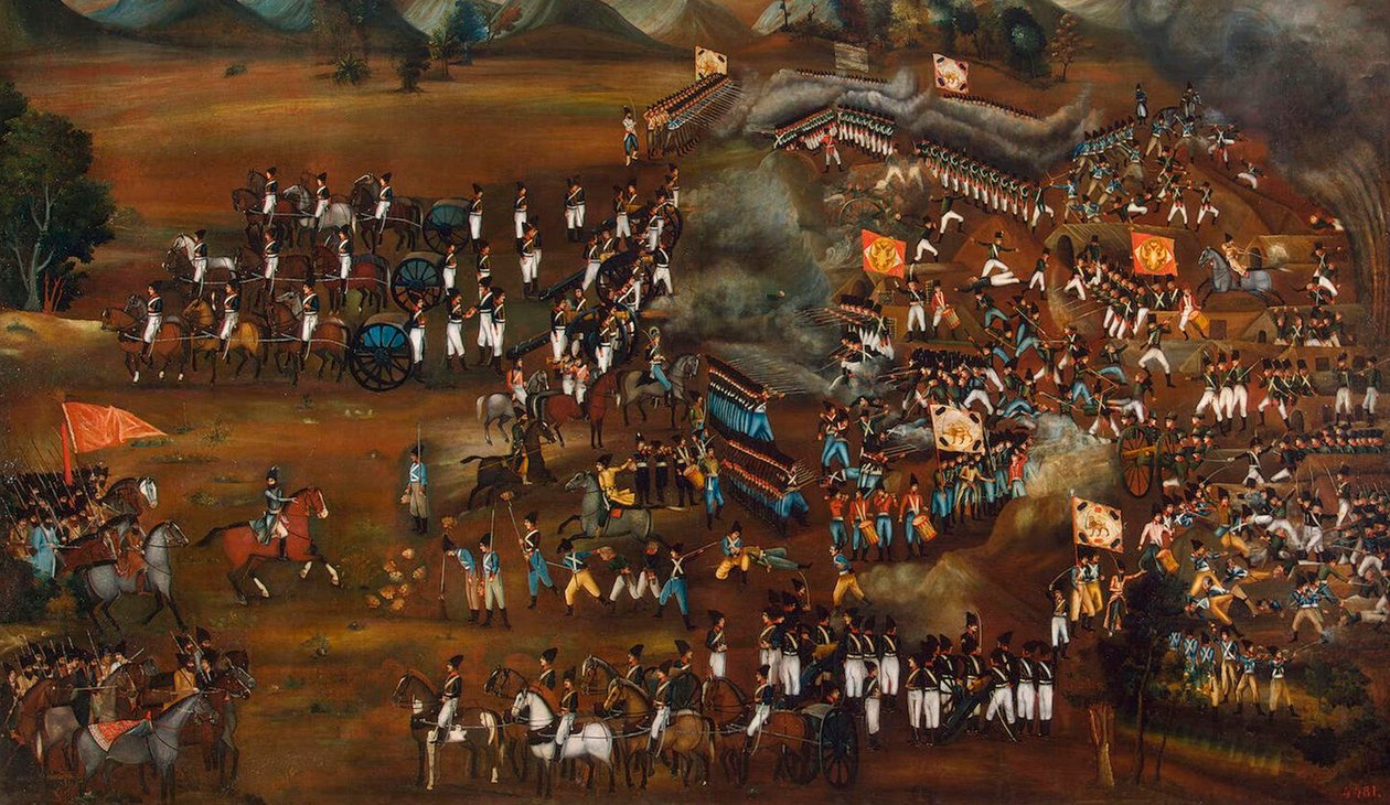 Kamp mellom persere og russere nær Sultanabad, 13. februar 1812 c1815 av Unbekannt