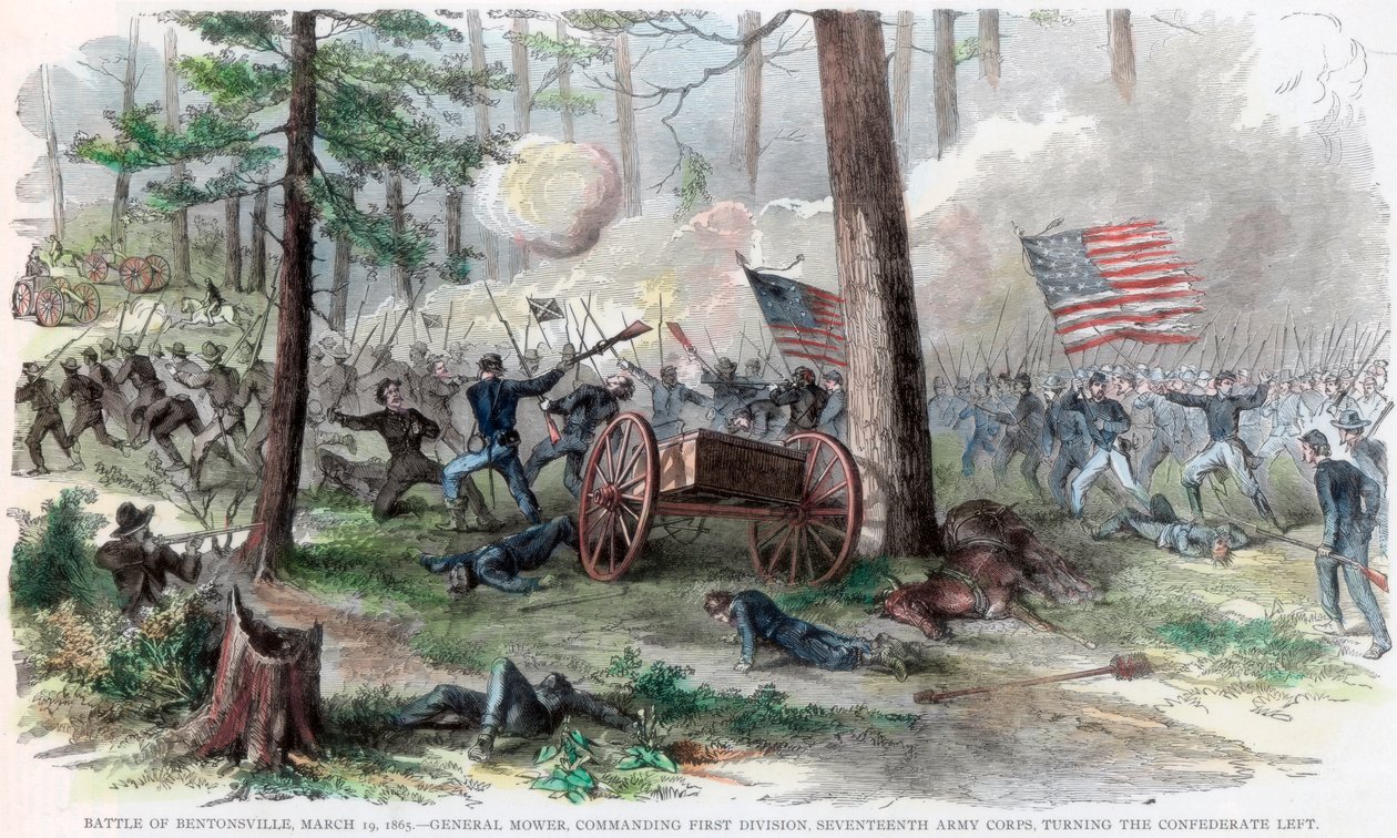 Slaget ved Bentonville, North Carolina, amerikansk borgerkrig 19. mars 1865 av Unbekannt