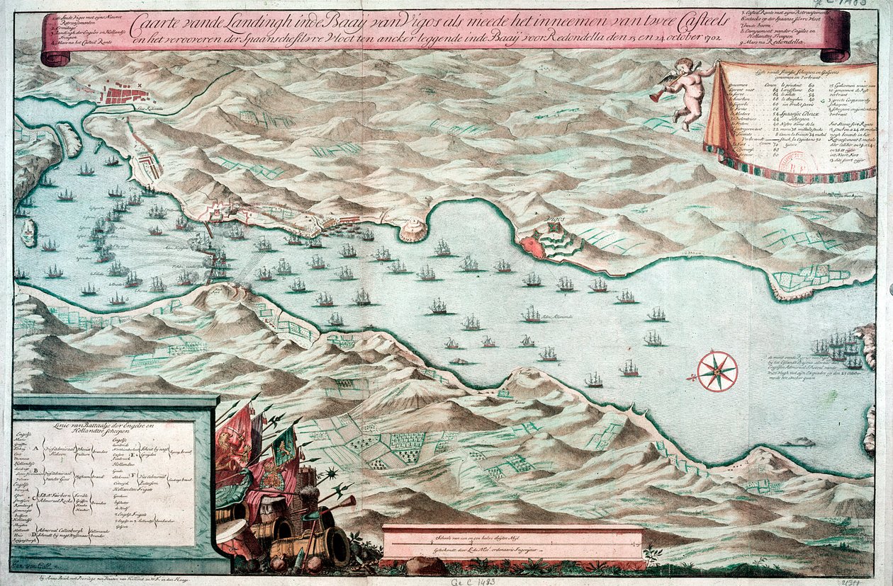 Slaget ved Vigo Bay, Spania, 12. oktober 1702 av Unbekannt
