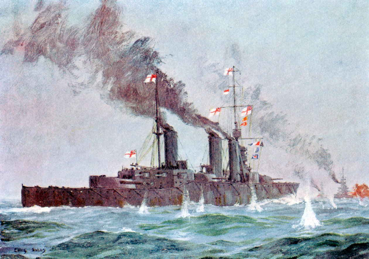 Battlecruiser HMS Lion kommer i aksjon, Battle of Jylland 31. mai - 1. juni 1916 av Unbekannt