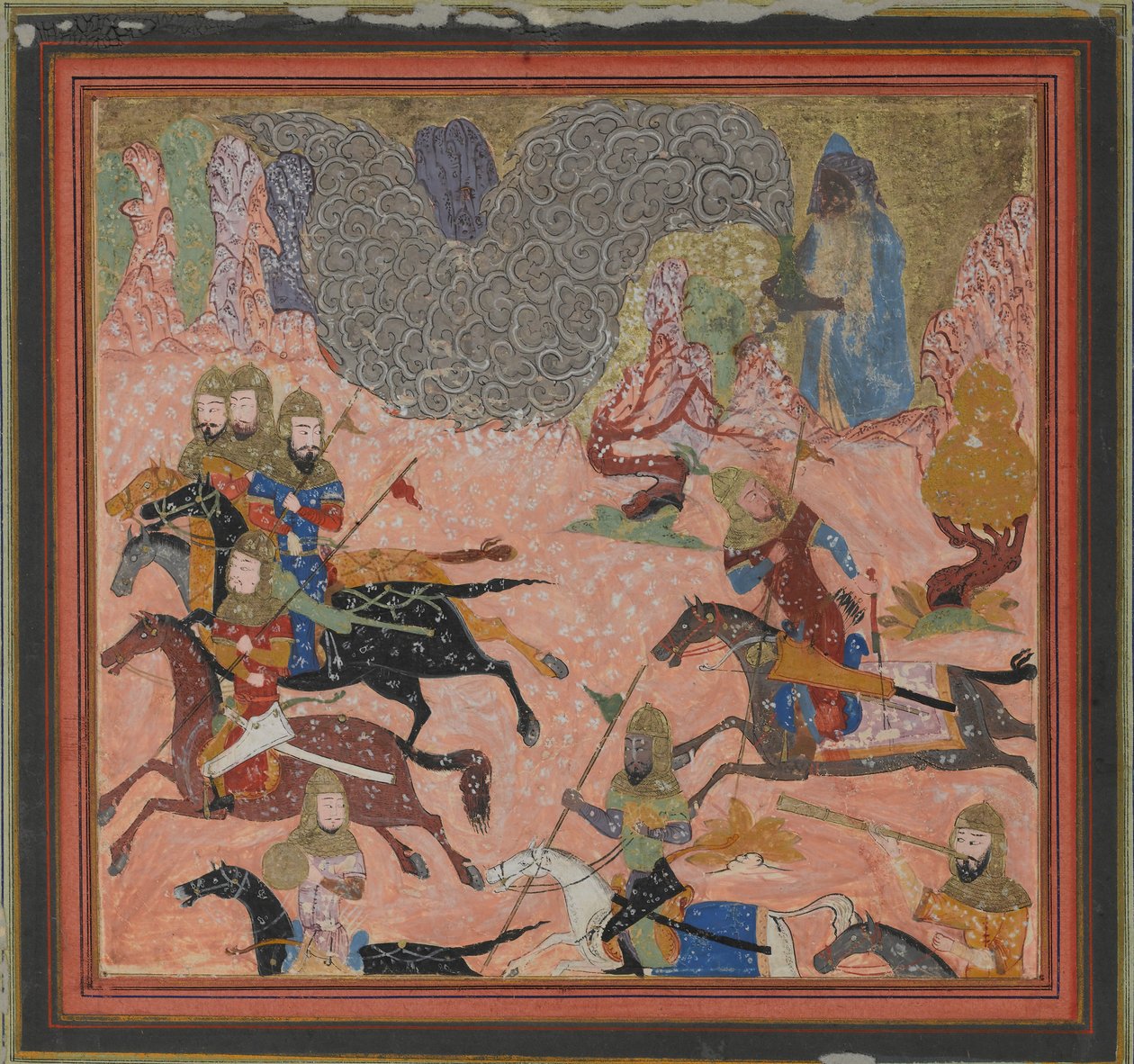 Bazur, the Magician, Raises up Darkness and a Storm, Folio from a Shahnama..., ca. 1430-40. av Unbekannt