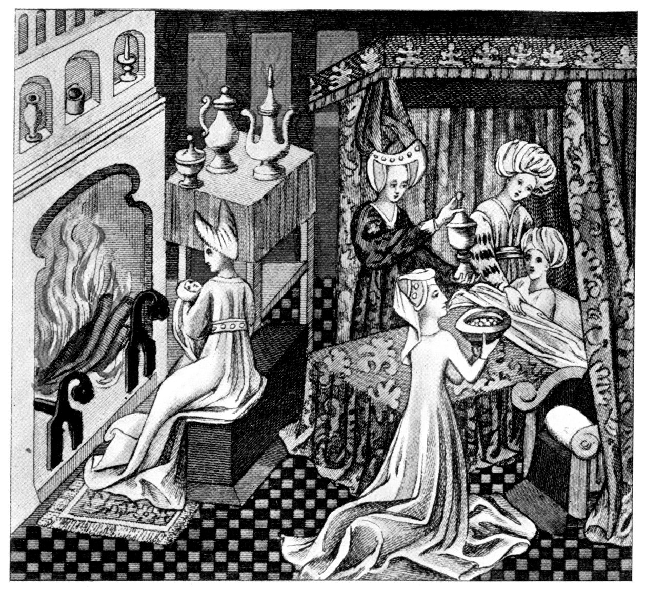 Soveromsscene, 1400-tallet, 1910 av Unbekannt