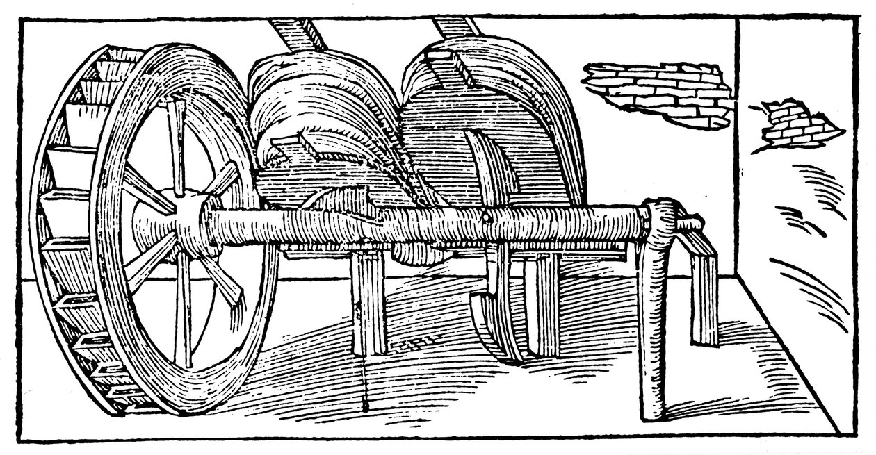 Belger drevet av en kamaksel drevet av et vannhjul, 1540 av Unbekannt