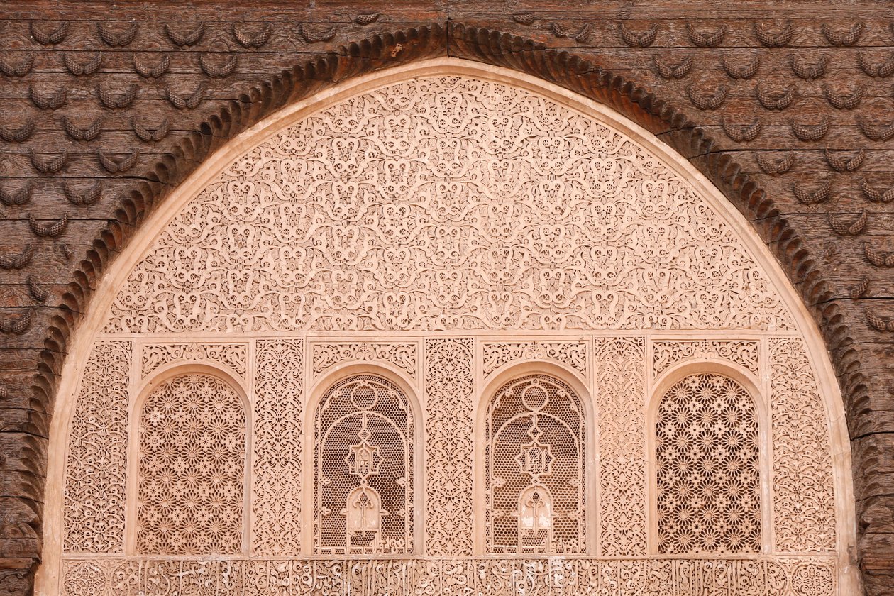 Ben Youssef Medersa er den største Medersa i Marokko, opprinnelig en religiøs skole grunnlagt under Abou el Hassan, Marrakech, Marokko av Unbekannt