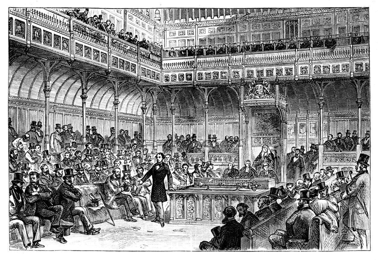 Benjamin Disraeli introduserte reformforslaget sitt i Underhuset, c1867 av Unbekannt