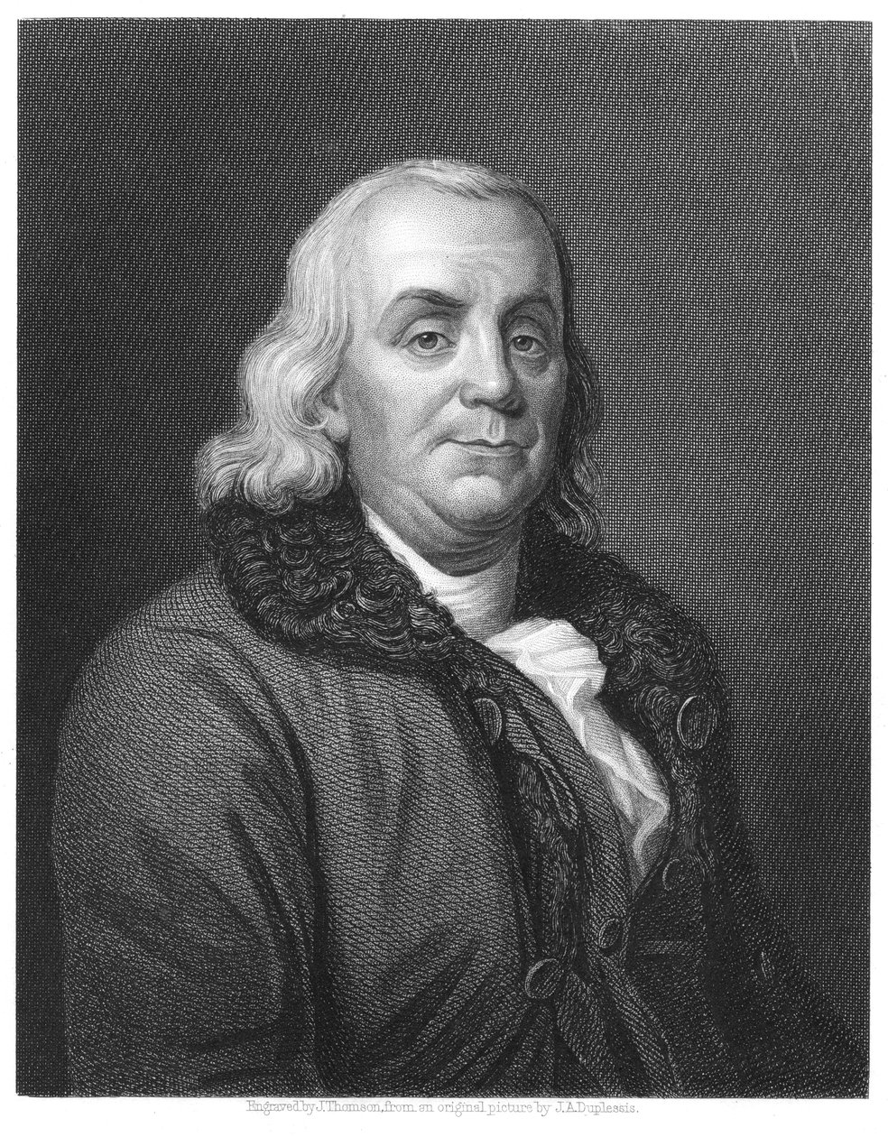 Benjamin Franklin , amerikansk vitenskapsmann, oppfinner og statsmann fra 1800-tallet, 1835 av Unbekannt