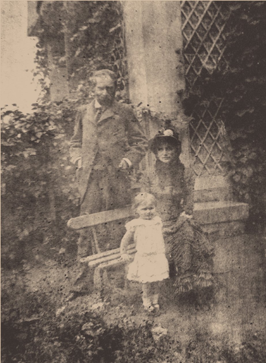 Berthe Morisot, ektemannen Eugène Manet og deres datter, Julie, ca 1881 av Unbekannt