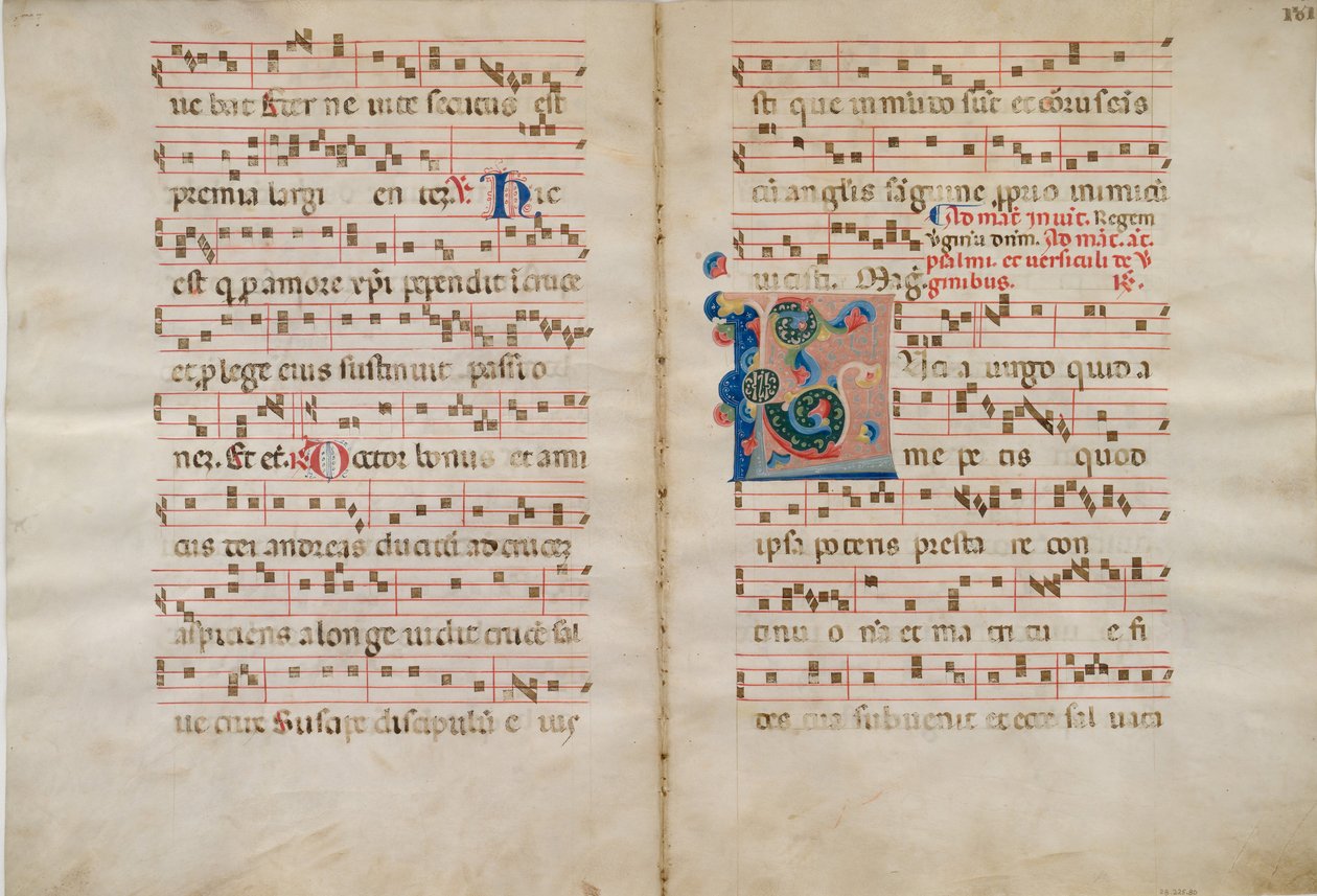Bifolium med initial L, fra et antifonarium, 1300-tallet. av Unbekannt