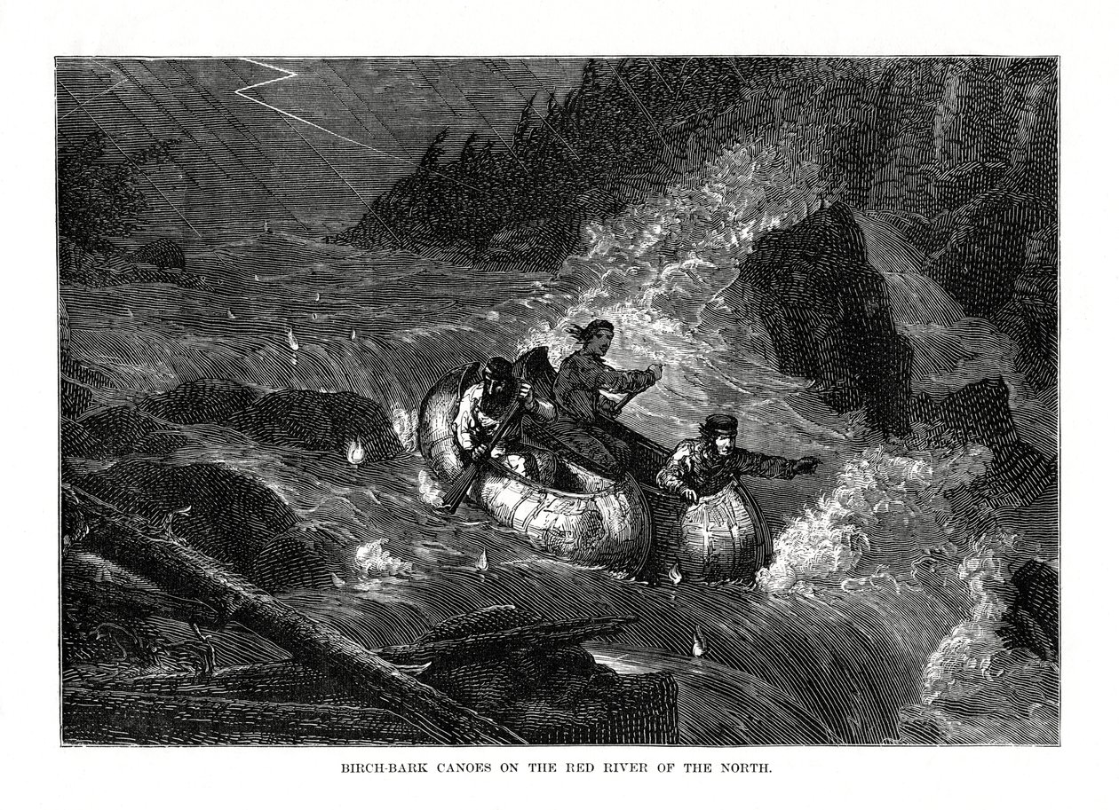 Bjørkebark-kanoer på Red River of the North, USA, 1877 av Unbekannt
