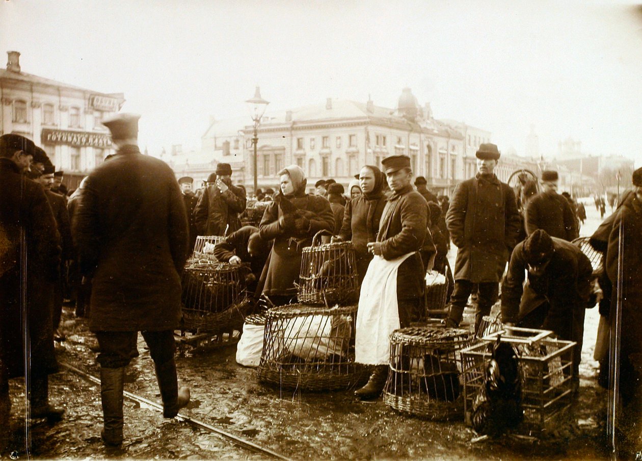 Fuglemarked, Trubnaya-plassen, Moskva, Russland, 1908 av Unbekannt