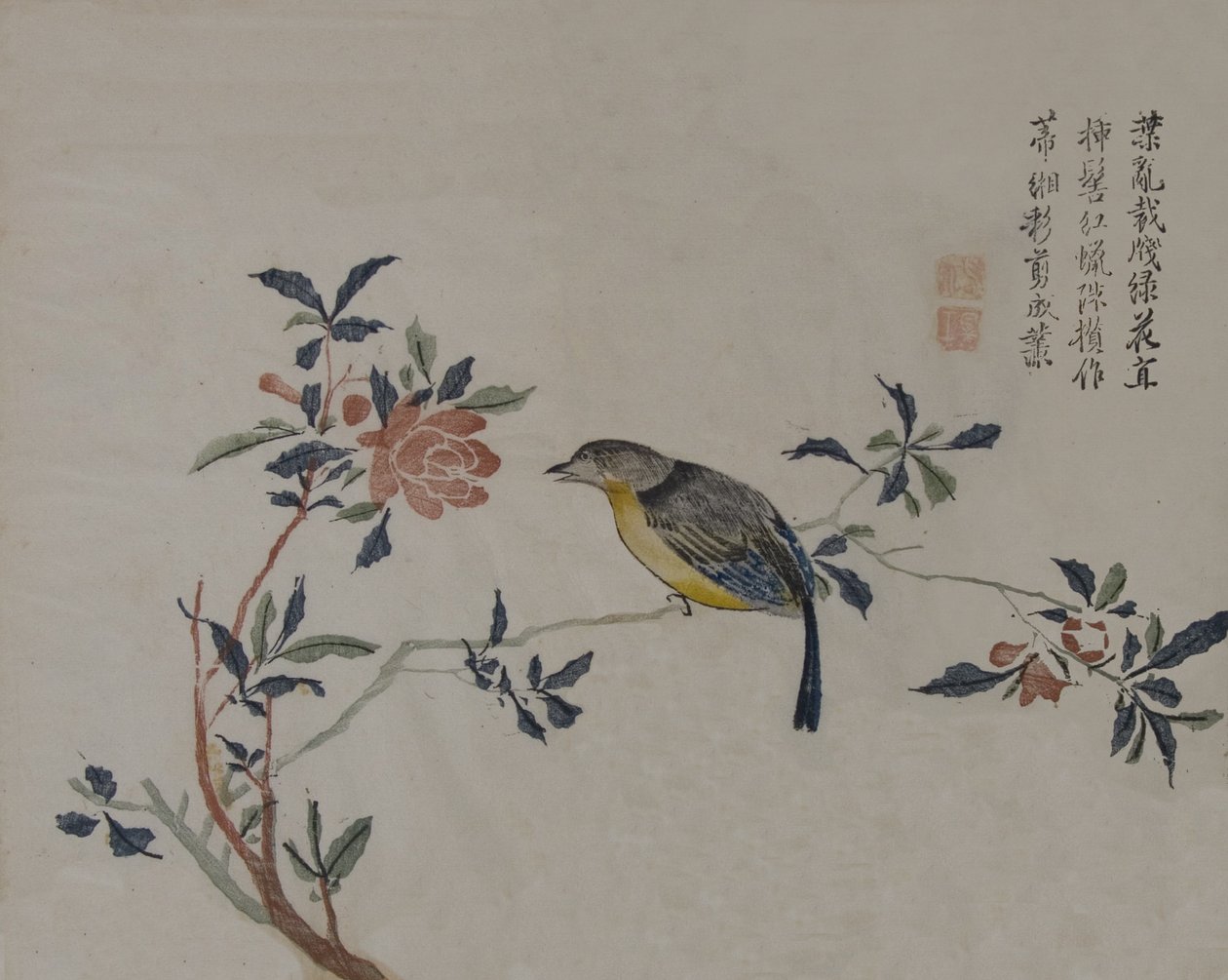 Fugl på en blomstrende gren, 1800-tallet. av Unbekannt
