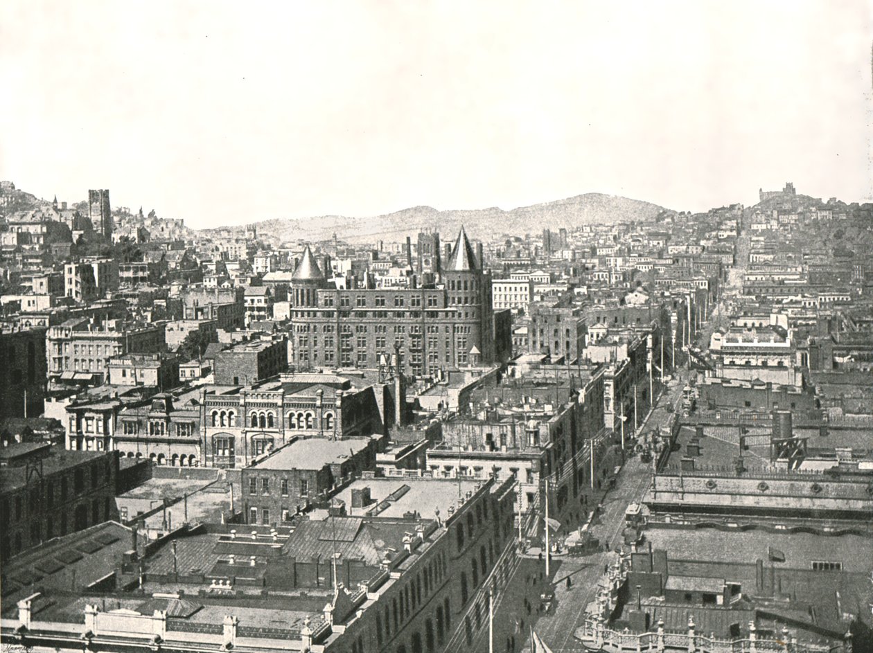 Fugleperspektiv fra tårnet til Chronicle Building, San Francisco, USA, 1895. av Unbekannt