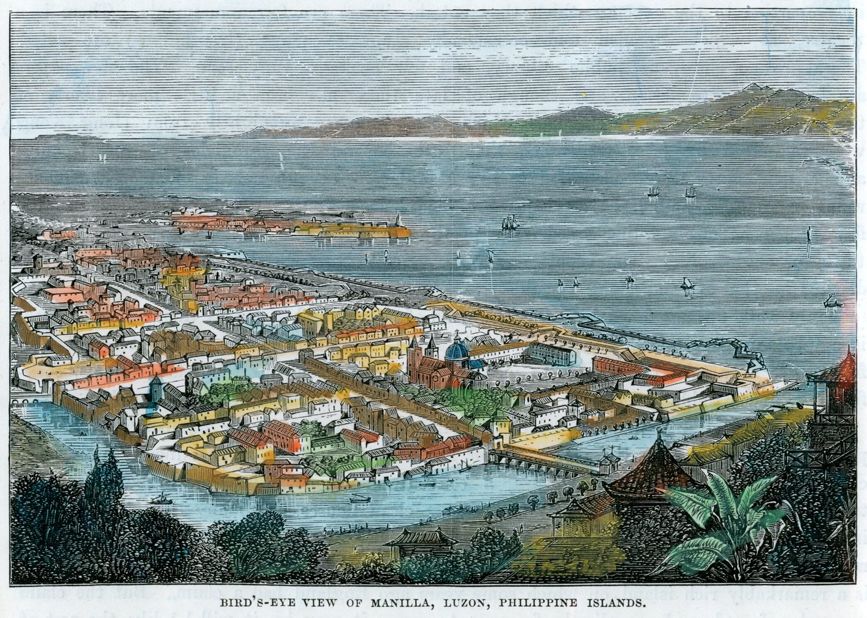 Fugleperspektiv av Manilla, Luzon, Filippinske øyene, c1880 av Unbekannt