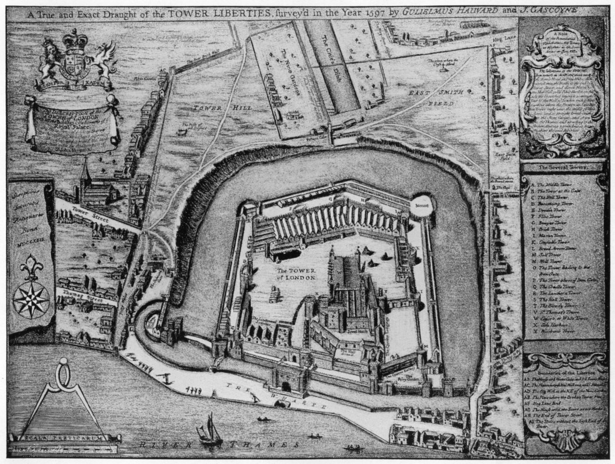 Fugleperspektiv av Tower og Liberties slik de dukket opp i 1597, London, 1900-tallet. av Unbekannt
