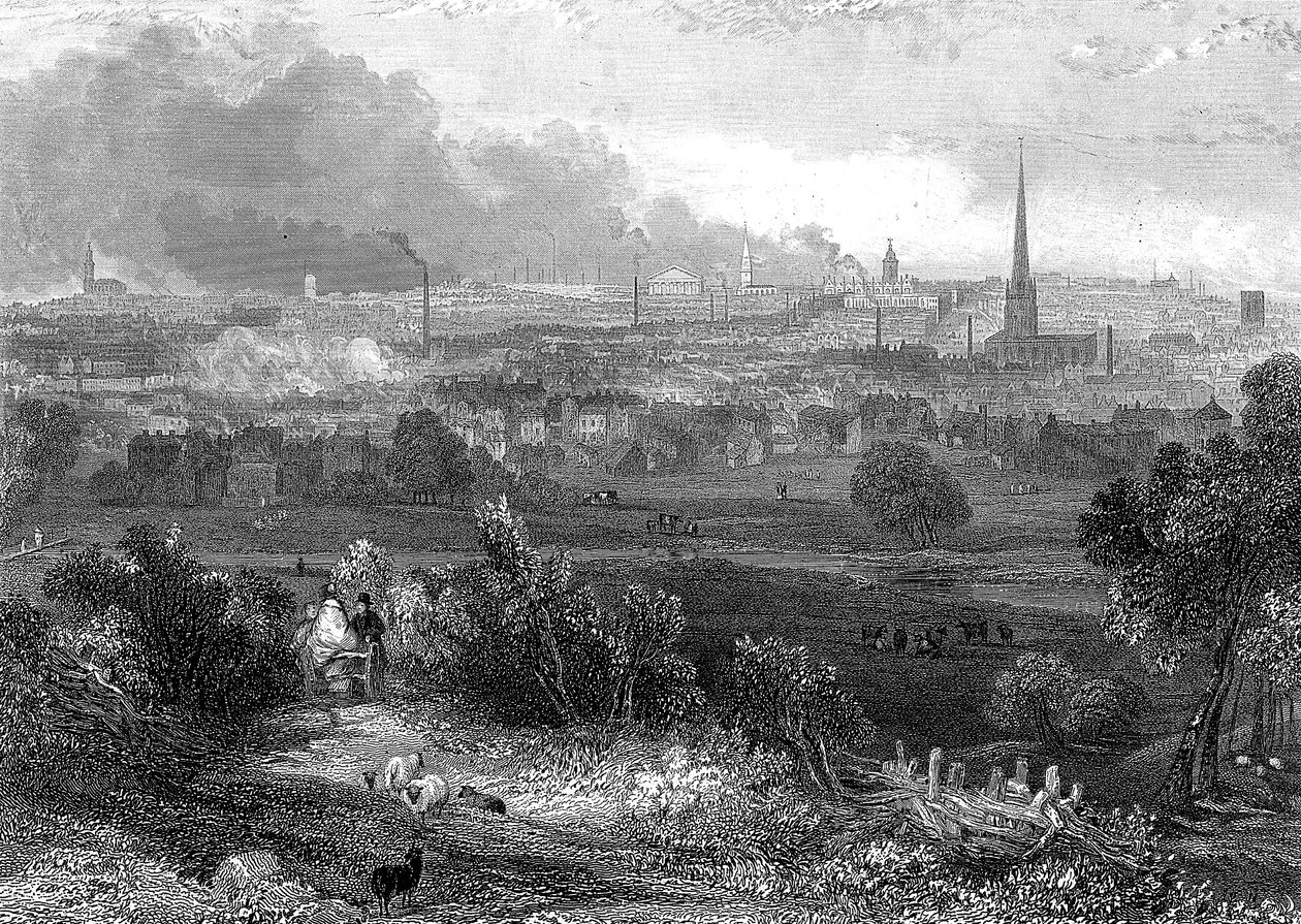 Birmingham sett fra sør og viser røykende skorsteiner, c1860 av Unbekannt