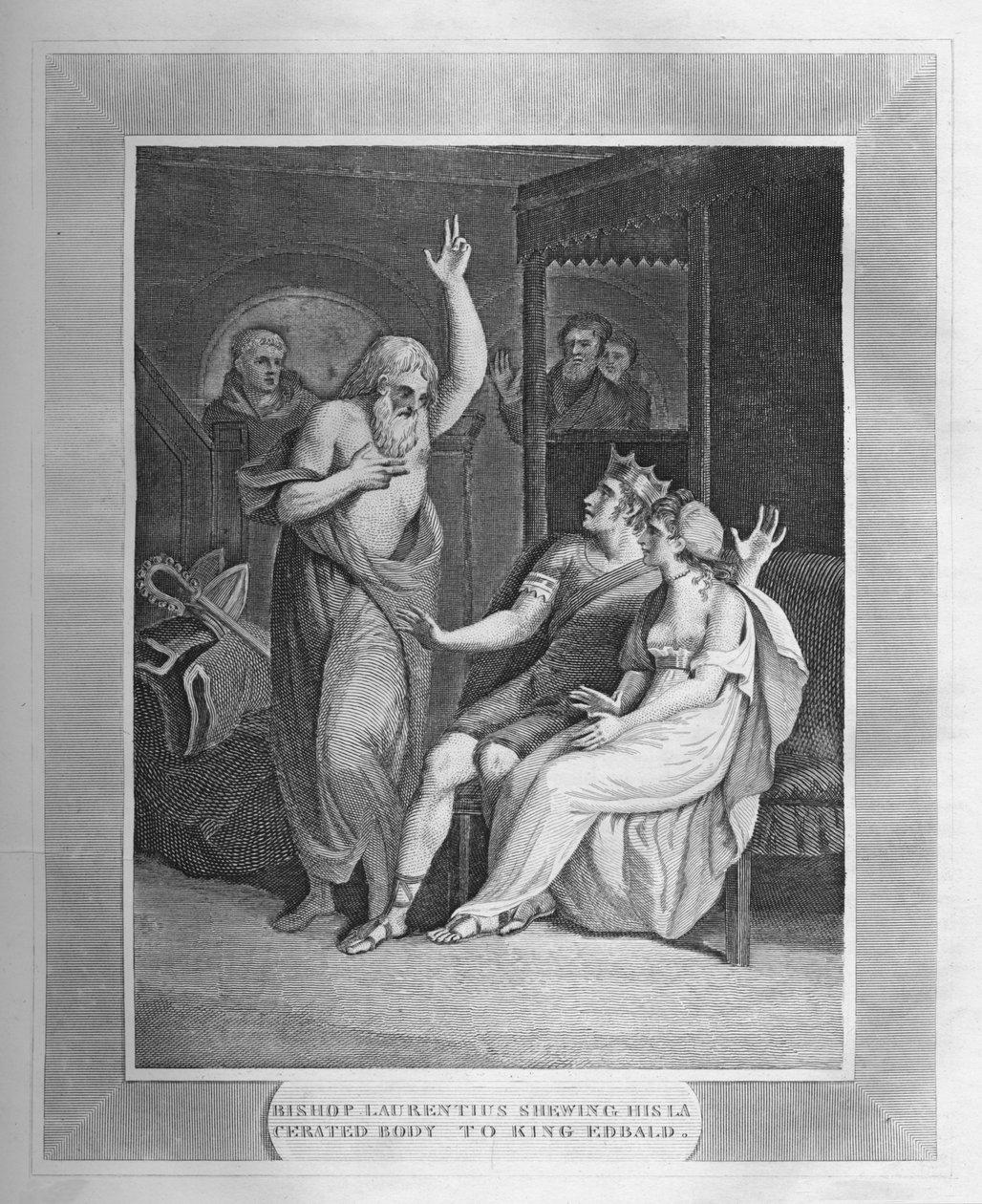 Biskop Laurentius viser sin utmerkede kropp til kong Edbald, 1838 av Unbekannt