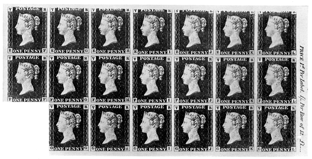 Blokk med tjue Penny Black-stempler, 1840, 1910 av Unbekannt