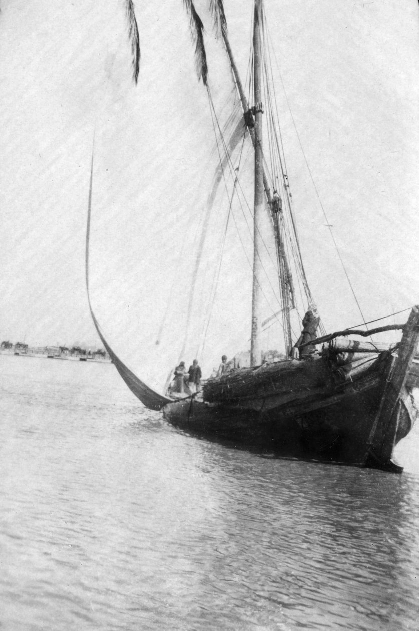 Båt seiler på elven Tigris, Mesopotamia, 1918 av Unbekannt