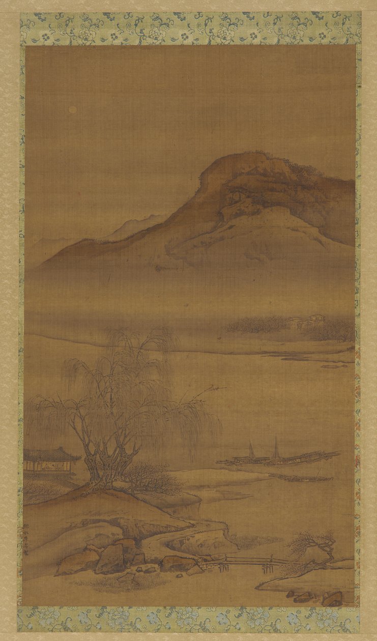 Båter fortøyd på Nighttime River, Qing-dynastiet, 1700-tallet. av Unbekannt