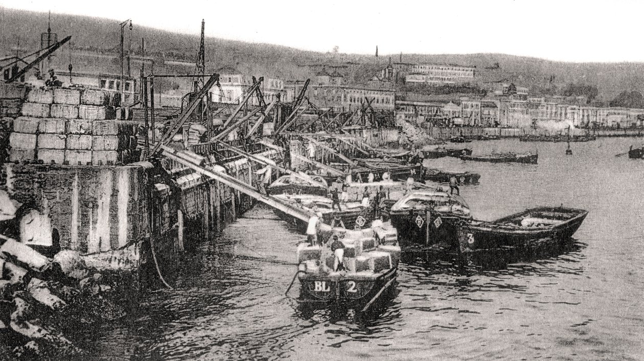 Båter på elven Malecon, Valparaiso, Chile, ca 1900-tallet av Unbekannt
