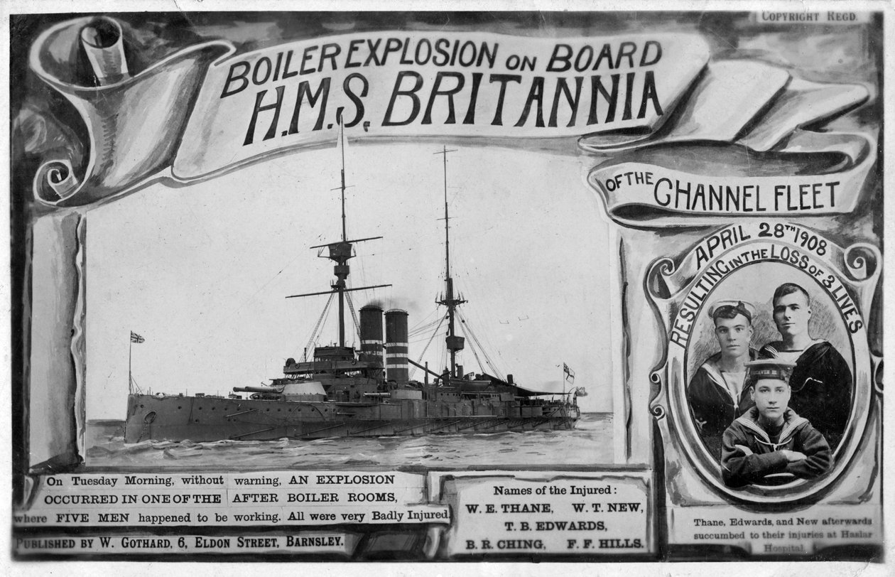 Kjeleeksplosjon om bord på HMS Britannia, 28. april 1908 av Unbekannt