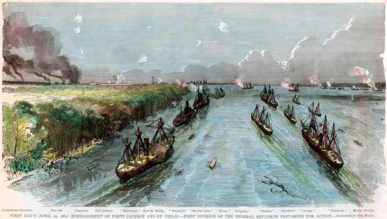 Bombardement av Forts Jackson og St Philip, Louisiana, amerikansk borgerkrig, april 1862 av Unbekannt